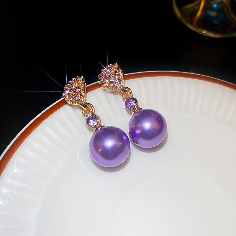 Pair Luxury Fashion Leaf Design Imitation Pearl Drop Earrings