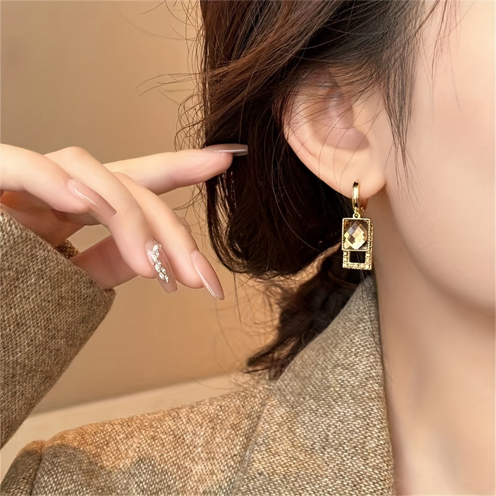 Elegant Gold-Plated Square Gemstone Earrings - Perfect for Every Occasion