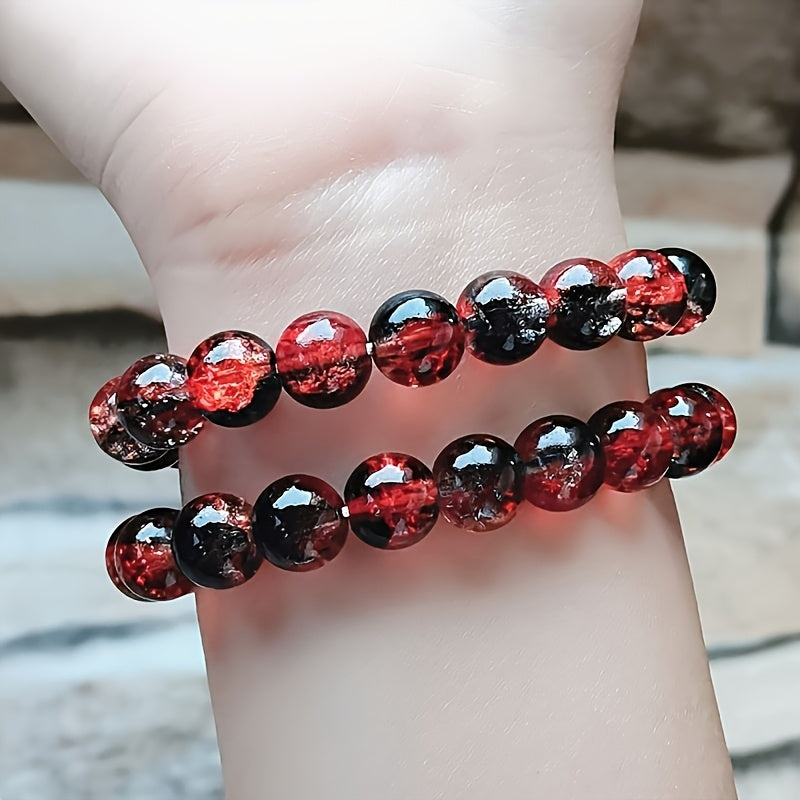 Natural Stone Beaded Stretch Bracelet - Handmade Unisex Design with Crackled