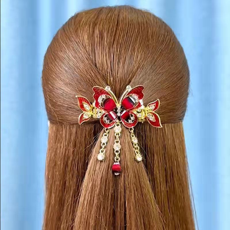 Fashion Elegant Zircon Butterfly Tassel Hairpin Accessories For woman Retro Ethnic style Small Crab Clip Headwear jewelry Gift