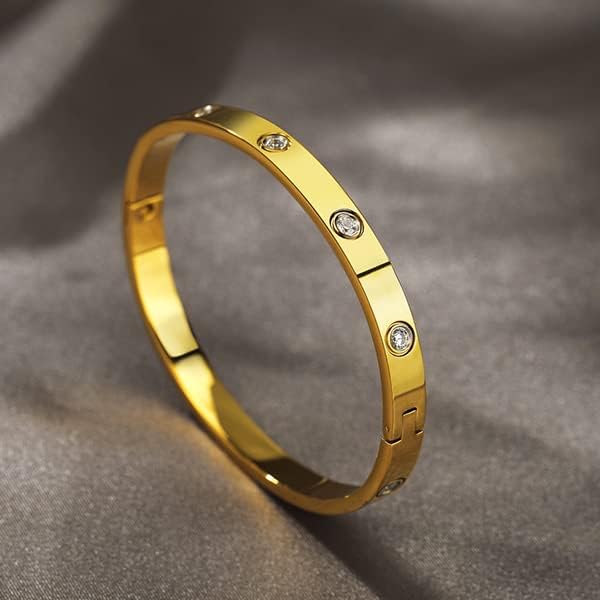 Luxury Gold Plated Oval Zircon Cuff Bangle for Women